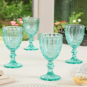 Set of 4 Vintage Turquoise Drinking Wine Glasses Goblets Father's Day Gifts Ideas