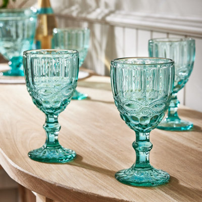 Set of 4 Vintage Turquoise Drinking Wine Glasses Goblets DIY at B Q