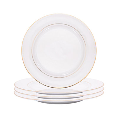 Set of 4 White Ceramic Side Plates with Dual Shiny Gold Rims - Durable & Elegant