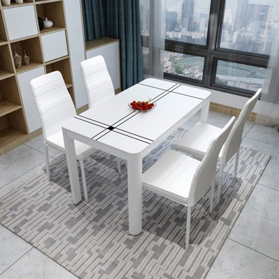 Set of 4 White Dining Chairs PU Leather Accent Chair Kitchen Chair Set for Dining Room