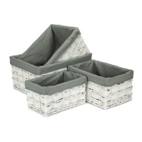 Set of 4 White Grey LinedScandi Storage Basket With Grey Lining