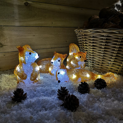 Set Of 4 White LED Acrylic Squirrels Outdoor Christmas Decoration Light Up Garden Ornament