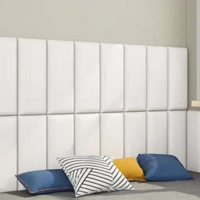 Set of 4 White Padded Wall Panels (60x25cm)- Peel and Stick Anti-Collision 3D Upholstered wall panels - Self Adhesive Wall Cushion