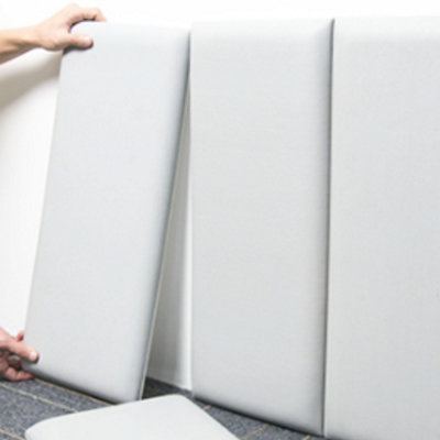 Set of 4 White Padded Wall Panels (60x25cm)- Peel and Stick Anti-Collision 3D Upholstered wall panels - Self Adhesive Wall Cushion - 7