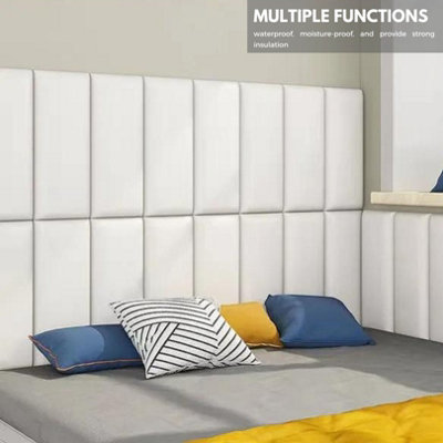 Set of 4 White Padded Wall Panels (60x25cm)- Peel and Stick Anti-Collision 3D Upholstered wall panels - Self Adhesive Wall Cushion - 8