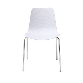 Set of 4 White Stackable Textured Chairs  with Chromed Legs