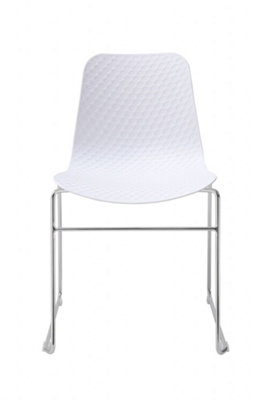 Set of 4 White Stackable Textured Chairs  with Metal Frame