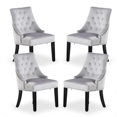 Set of 4 Windsor Knocker Back Dining Chairs Velvet Dining Room Chair, Light Grey