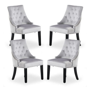 Set of 4 Windsor Knocker Back Dining Chairs Velvet Dining Room Chair, Light Grey