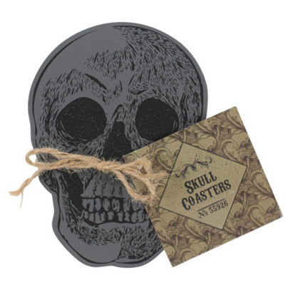 Set of 4 Wooden Skull Halloween Drink Coasters