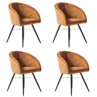 Set of 4 Yellow Vittorio Velvet Dining Chairs Upholstered Chairs for Dining Room Armchair