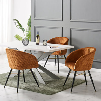 Set of 4 Yellow Vittorio Velvet Dining Chairs with Black Metal Legs, Quilted Design Modern Accent Chair