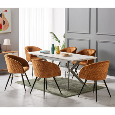 Set of 4 Yellow Vittorio Velvet Dining Chairs with Black Metal Legs, Quilted Design Modern Accent Chair