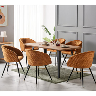 Set of 4 Yellow Vittorio Velvet Dining Chairs with Black Metal Legs, Quilted Design Modern Accent Chair