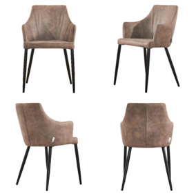 Set of 4 Zarah Leather Dining Chairs Upholstered Dining Armchair, Cappuccino