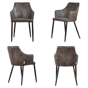 Set of 4 Zarah Leather Dining Chairs Upholstered Dining Armchair, Dark Brown