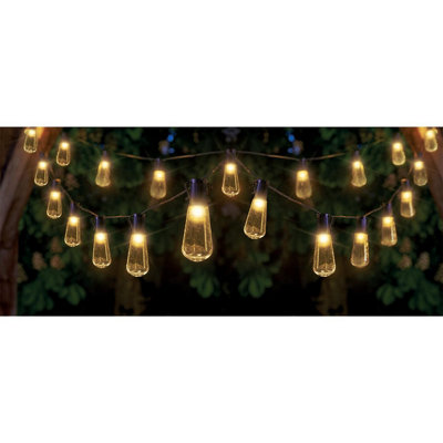 Set of 40 Solar Powered Deco Bulb String Lights - 10 Lumen Outdoor Garden Festoon Fairy Lighting with Warm White LEDs - 18.4m