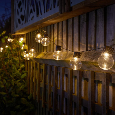 Set of 40 Solar Powered Glow Bulb String Lights - 10 Lumen Outdoor Garden Festoon Fairy Lighting with Warm White LEDs - 18.4m