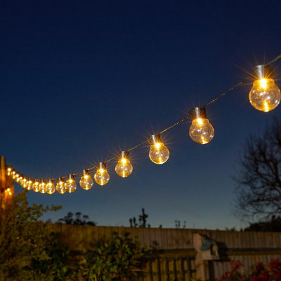Set of 40 Solar Powered Glow Bulb String Lights - 10 Lumen Outdoor Garden Festoon Fairy Lighting with Warm White LEDs - 18.4m