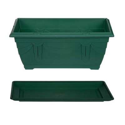 Set of 40cm Green Venetian 8L Indoor Outdoor Window Box Plant Pot and ...