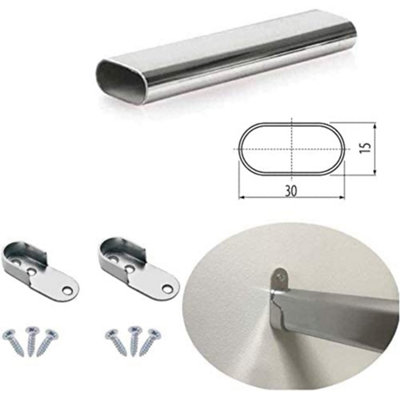 Set of 4x 80cm Oval Chrome Wardrobe Rail Clothes Hanging Hanger Pole ...