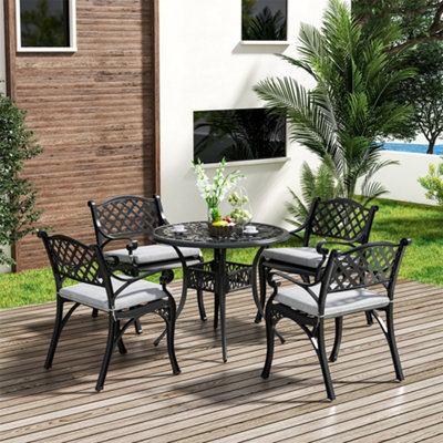 Set of 5 Black Retro Cast Aluminum Garden Bistro Round Table and Chair ...