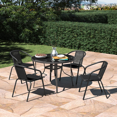 Set of 5 Black Tempered Glass 4 Seater Garden Furniture Set Outdoor ...