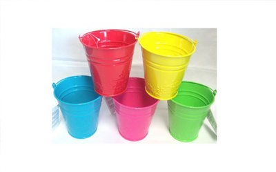 Set of 5 Bright Small Metal Childs Bucket Flower Plant Pot Sweet Tin Wedding