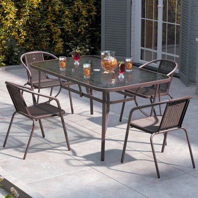 Set of 5 Brown Tempered Glass Outdoor Coffee Umbrella Table and ...