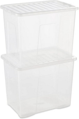 Set of 5 Clear Plastic Extra Large 80 Litre Stackable Storage Containers With Lids - 4
