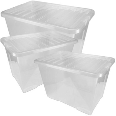 Set of 5 Clear Plastic Extra Large 80 Litre Stackable Storage Containers With Lids - 6