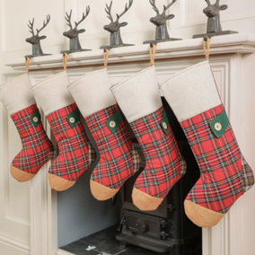 Set of 5 Country Tartan Xmas Tree Decoration Christmas Gift Bag Christmas Stocking
