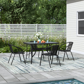 Set of 5 Furniture Set Outdoor Black Stackable 4 Seat and Dining Table Set for Garden Patio Lounge Balcony 120cm