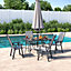 Set of 5 Garden Ripple Glass Rectangle Umbrella Table and Folding Chairs Set 120 cm