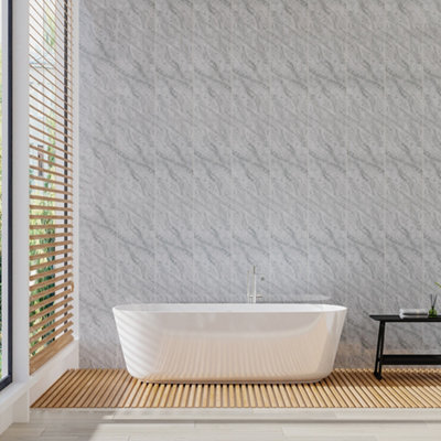 Set of 5 Grey Shower Wall Panels Stone Effect Bathroom 260 x 25 cm ...