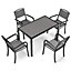 Set of 5 Grey WPC Metal 4 Seater Garden Dining Furniture Set Square Table and Chairs Set with Umbrella Hole 120cm