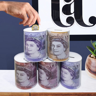 Set Of 5 Pound Note Design Money Tin - Piggy Bank Box Savings Cash Coin Saving Box Ideal For Birthday, Holiday, Christmas Fund