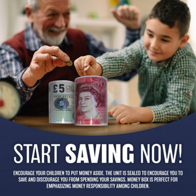 Set Of 5 Pound Note Design Money Tin - Piggy Bank Box Savings Cash Coin Saving Box Ideal For Birthday, Holiday, Christmas Fund