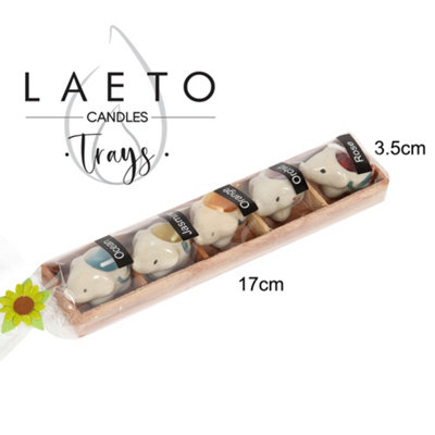 Set of 5 Scented Candles With Small Elephant Shaped Holders by Laeto Ageless Aromatherapy - FREE DELIVERY INCLUDED - 5