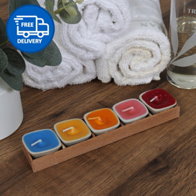 Set of 5 Scented Candles With Small Square Shaped Holders by Laeto Ageless Aromatherapy - FREE DELIVERY INCLUDED