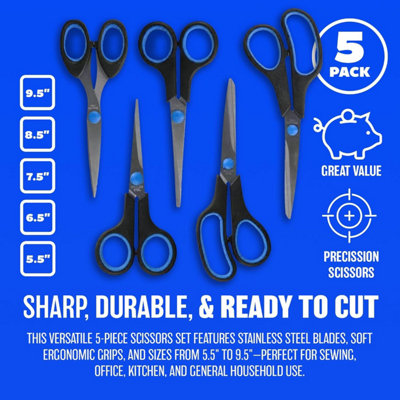 Set Of 5 Stainless Steel Scissors Set Shears Plastic Handles ...