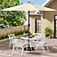 Set of 5 White Retro Cast Aluminum Garden Bistro Furniture Set Round Table and Chair Set with Cushions