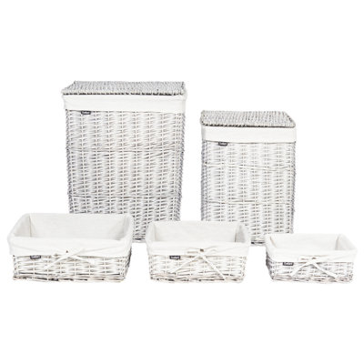 Set of 5 Willow Baskets White ELLA