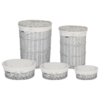 Set of 5 Willow Baskets White VAKARI