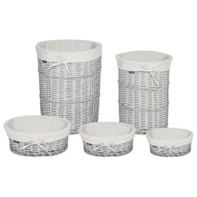 Set of 5 Willow Baskets White VAKARI