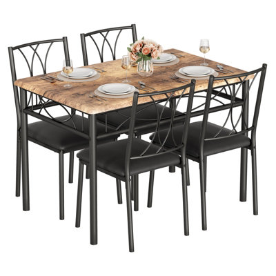 Set of 5 Wooden Dining Table Set with 4 Upholstered Chairs and 1 ...