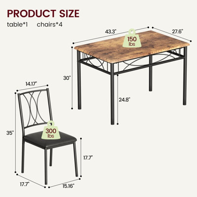 Set of 5 Wooden Dining Table Set with 4 Upholstered Chairs and 1 ...