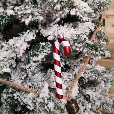 Set of 6 12cm Glass Red and White Stripe Candy Cane Christmas Tree Decorations Price Comparisons | Compare The Build