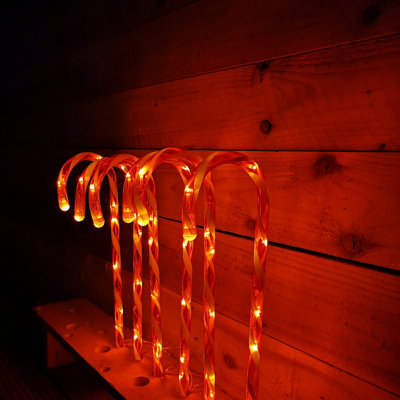 Set Of 6 70Cm Indoor Outdoor Led Candy Cane Pathmarker Christmas Decorations  | Diy At B&Q