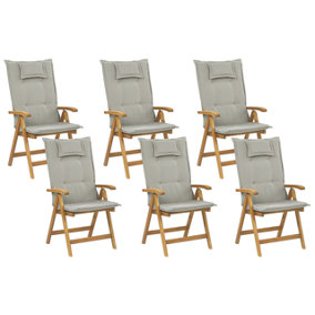 Set of 6 Acacia Wood Garden Folding Chairs with Taupe Cushions JAVA